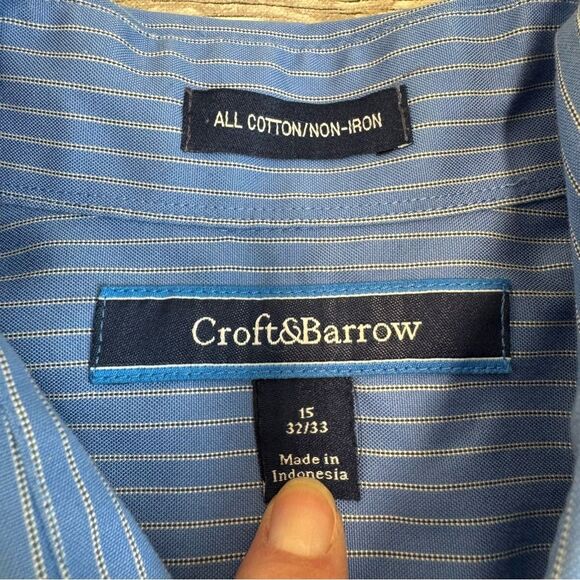 Croft & Barrow Men's Button Up Dress Shirt Blue White Pinstripe Stripe 15 32-33 - Picture 5 of 12